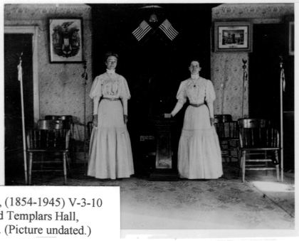 M. Etta (Putnam) Conner (1854–1945), V-3-10, and Mrs. Kimball in Good Templars Hall, behind present parsonage. (Picture undated.)
