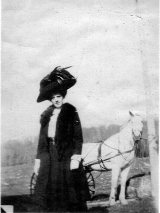 Victoria Nardini Lamberton, taken between 1910 and 1916, in Petersville on land which is now the Molly's Falls Dam site. (Given by Curt Lamberton.) (D-2-01)