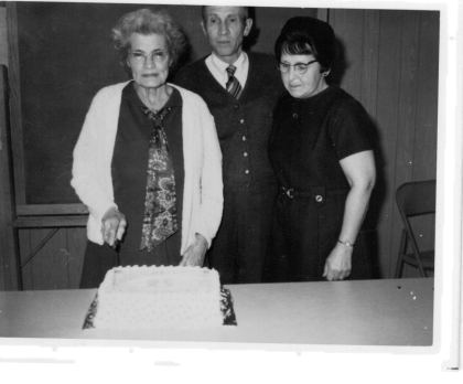 Credit Union 25th Anniversary, Feb. 1977. Inez Goodrich, Donovan and Pearl Houston, three of the first members.