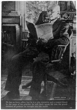 Dr. Lester Warren Burbank, 1866–1952 (V-4-03). Magazine clipping, "Country Doctor": "He has no fancy office, but he is a wise counselor and a trusted friend.…