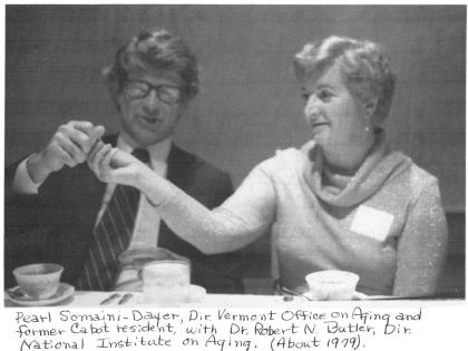 Pearl Somaini-Dayer, Dir. Vermont Office on Aging and former Cabot resident, with Dr. Robert N. Butler, Dir. National Institute on Aging. (About 1979.)