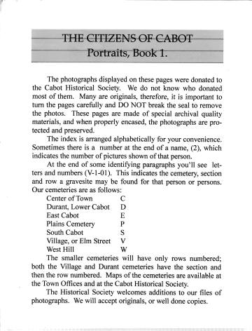 Citizens of Cabot, Book 1, title page and introduction