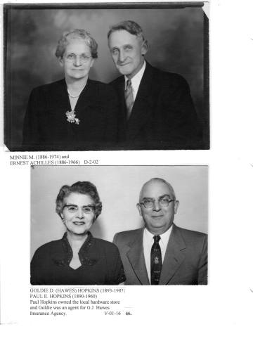 Citizens of Cabot, Book 1, Page 46: Achilles, Ernest and Minnie; Hopkins, Paul & Goldie (Hawes)
