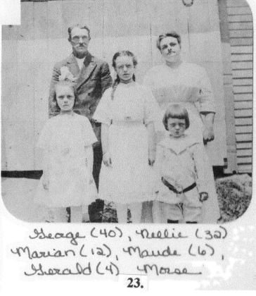 George (40), Nellie (32), Marian (12), Maude (6), Gerald (4) Morse.