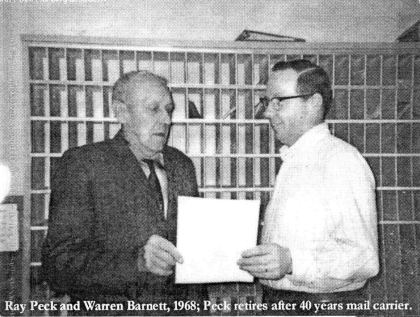 Ray Peck and Warren Barnett, 1968; Peck retires after 40 years mail carrier.