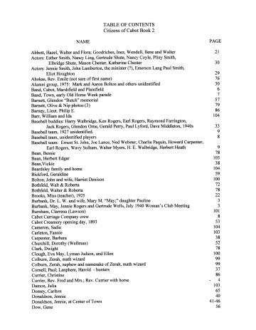 Citizens of Cabot, Book 2, table of contents (1 of 4)