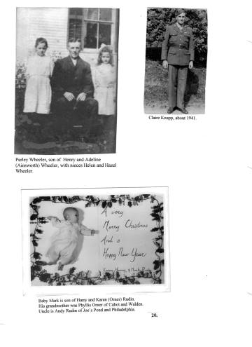 Citizens of Cabot, Book 2, Page 20: Knapp, Claire in uniform; Rudin, Mark, son of Harry and Karen (Orner); Wheeler, Parley with nieces Helen and Hazel