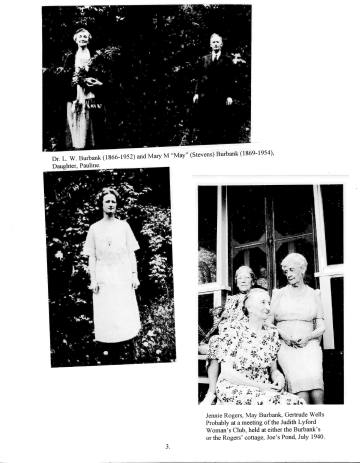 Citizens of Cabot, Book 2, Page 3: Burbank, Dr. L. W. and wife, Mary M. "May;" daughter Pauline; Burbank, May, Jennie Rogers and Gertrude Wells, July 1940 Woman's Club Meeting