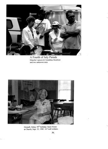 Citizens of Cabot, Book 2, Page 36: Dwinell, Helen, 90th birthday; Fourth of July Parade, Blanche Lamore and Geraldine Bickford