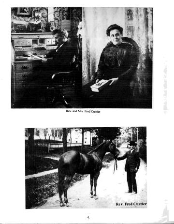 Citizens of Cabot, Book 2, Page 4: Currier, Rev. Fred and Mrs.; Rev. Currier with horse