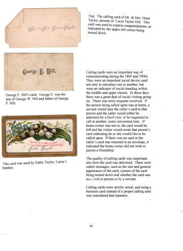 Citizens of Cabot, Book 2, Page 90: Hill Family calling cards