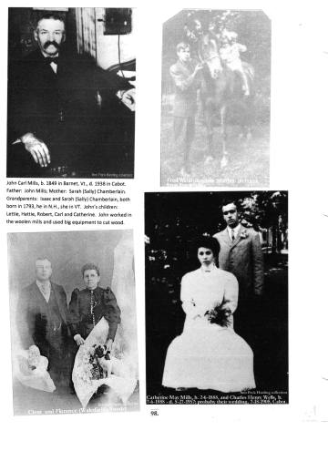 Citizens of Cabot, Book 2, Page 98: Mills, John Carl; Voodry, Clem and Florence (Wakefield); Walbridge, Fred, with children on horse; Wells, Charles Henry and wife, Catherine May (Mills) wedding